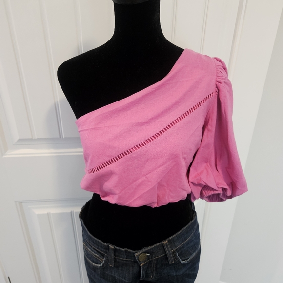 Showpo Women’s Pink One-Shoulder Crop Top W/ Elastic Waist Sz 10 EUC - Picture 2 of 16